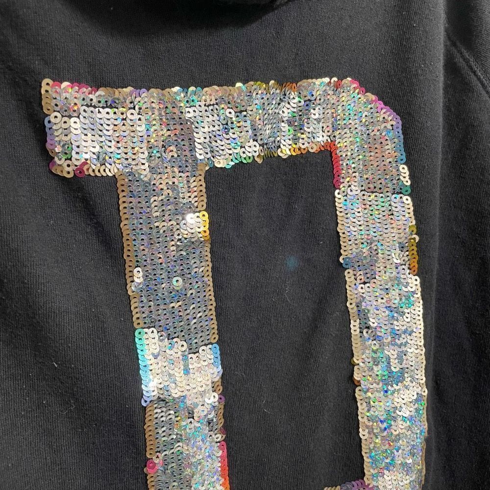 PINK Victorias Secret RARE Black Holographic Rainbow Sequin P Zip Sweater, Large - Picture 5 of 6